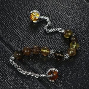 Zaza Model Gümüş Püsküllü Küre Kesim Damla Kehribar Tesbih