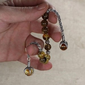 Zaza Model Gümüş Püsküllü Küre Kesim Damla Kehribar Tesbih