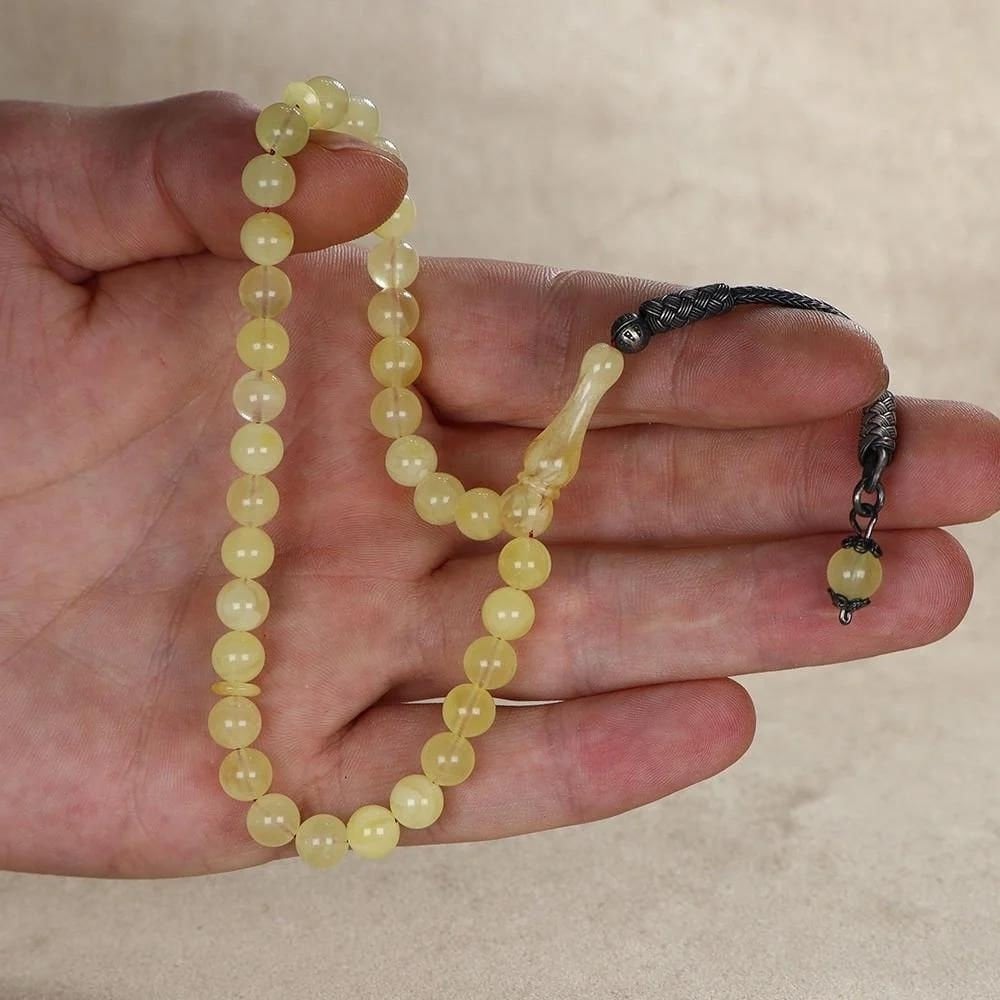 Gümüş Kazaz Püsküllü Bilek Boy Damla Kehribar Tesbih