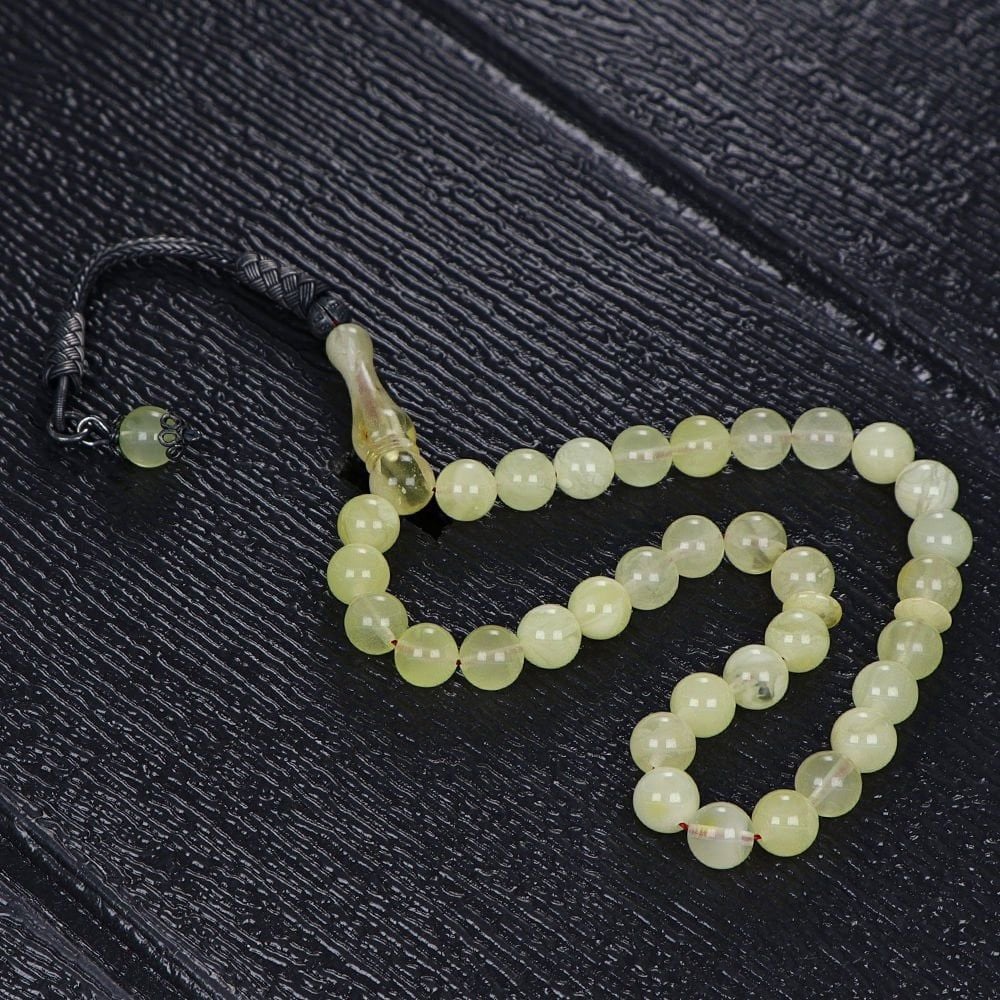 Gümüş Kazaz Püsküllü Bilek Boy Damla Kehribar Tesbih