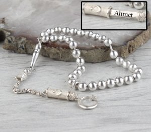 925 Ayar Gümüş Püsküllü Gizli İsim Yazılı Ayyıldız Püsküllü Gümüş Tesbih