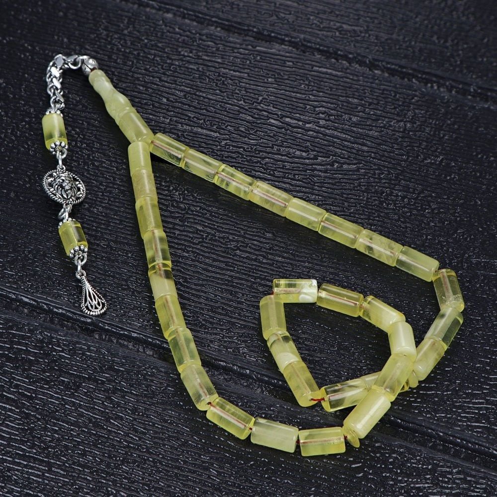 Gümüş Püsküllü Kesme Damla Kehribar Tesbih