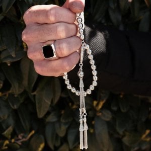 Gümüş Tesbih ve Mineli Gümüş Yüzük Kombin