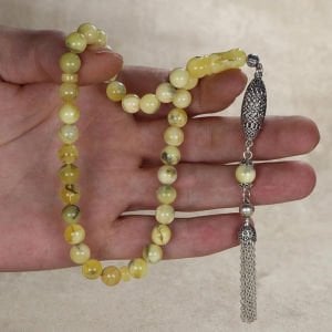 Küre Kesim Gümüş Püsküllü Damla Kehribar Tesbih
