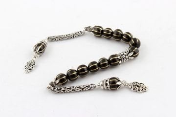 Oltu Sarı Karpuz Dilimi İşlemeli Zaza Tesbih 925 Ayar Püsküllü