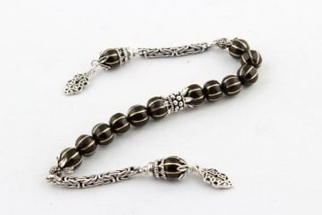 Oltu Sarı Karpuz Dilimi İşlemeli Zaza Tesbih 925 Ayar Püsküllü