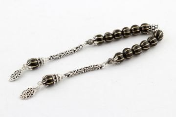 Oltu Sarı Karpuz Dilimi İşlemeli Zaza Tesbih 925 Ayar Püsküllü