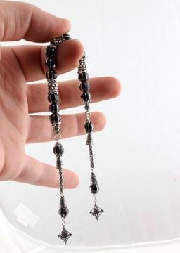 Oltu Sarı Karpuz Dilimi İşlemeli Zaza Tesbih 925 Ayar Püsküllü