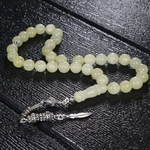 Gümüş Püsküllü Doğal Damla Kehribar Tesbih