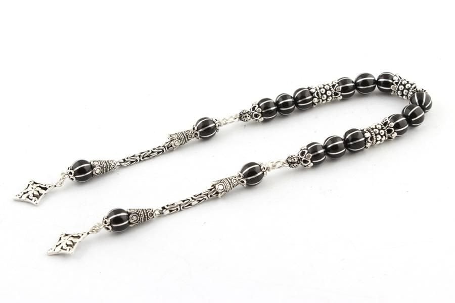 Oltu Tesbih Alüminyum Karpuz Dilim İşleme Zaza Tesbih 925 Ayar Gümüş Püsküllü