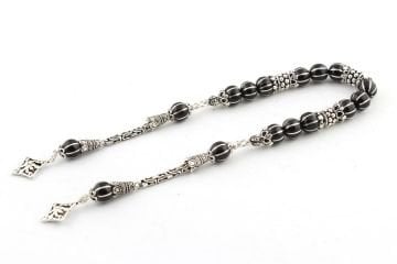 Oltu Tesbih Alüminyum Karpuz Dilim İşleme Zaza Tesbih 925 Ayar Gümüş Püsküllü