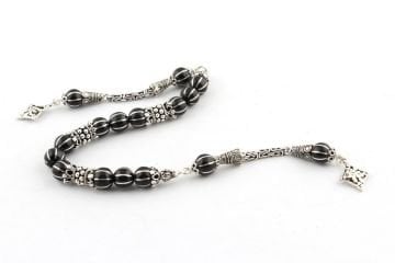 Oltu Tesbih Alüminyum Karpuz Dilim İşleme Zaza Tesbih 925 Ayar Gümüş Püsküllü