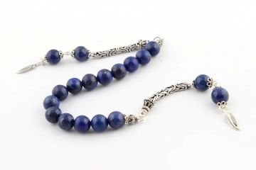 Lapis Lazuli Taşı Zaza Tesbih 925 Ayar Gümüş Püsküllü