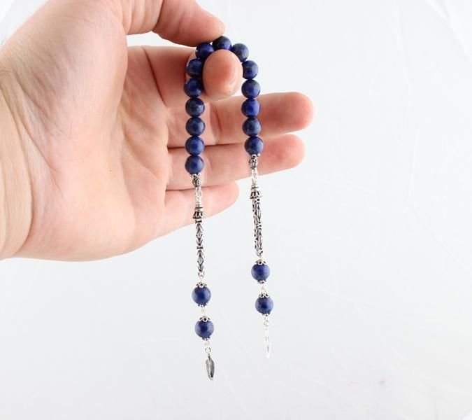 Lapis Lazuli Taşı Zaza Tesbih 925 Ayar Gümüş Püsküllü