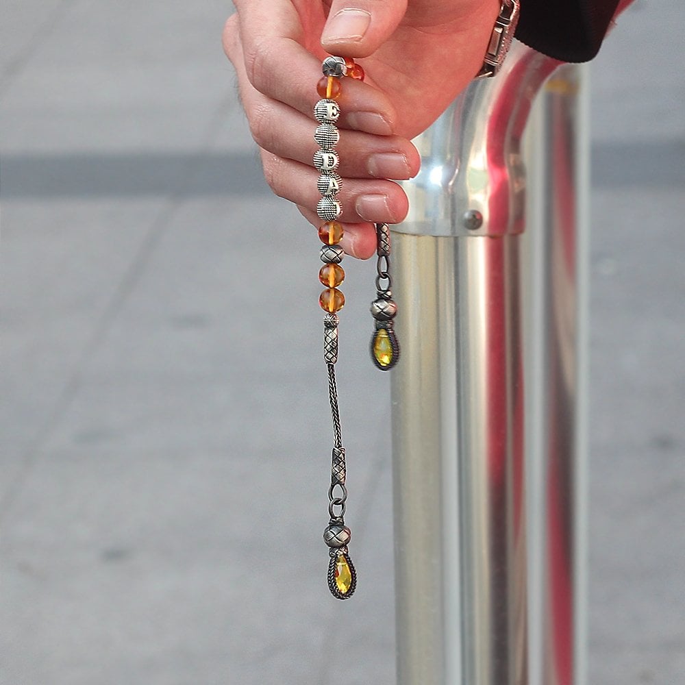 Gümüş Kazaz Püskül ve İsimli Kehribar Zaza Tesbih