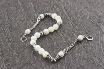 Beyaz Sedef Zaza Model Tesbih 925 Ayar Gümüş Püsküllü