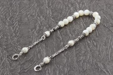 Beyaz Sedef Zaza Model Tesbih 925 Ayar Gümüş Püsküllü