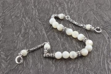 Beyaz Sedef Zaza Model Tesbih 925 Ayar Gümüş Püsküllü