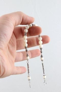 Beyaz Sedef Zaza Model Tesbih 925 Ayar Gümüş Püsküllü