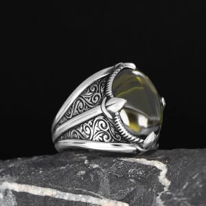 Peridot Taşlı 925 Ayar Erkek Gümüş Yüzük