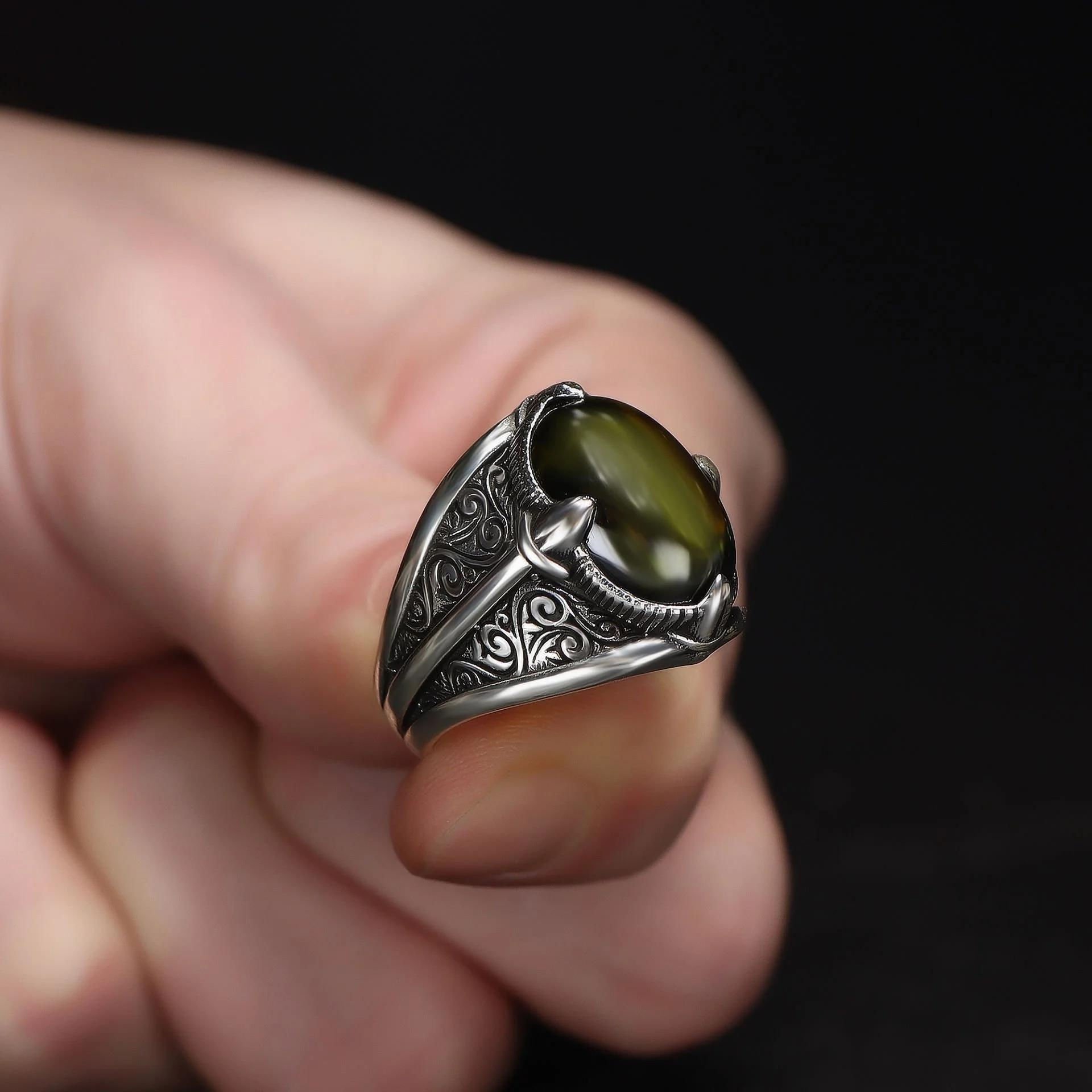 Peridot Taşlı 925 Ayar Erkek Gümüş Yüzük