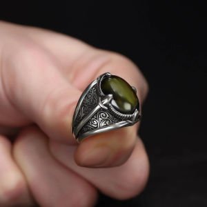 Peridot Taşlı 925 Ayar Erkek Gümüş Yüzük