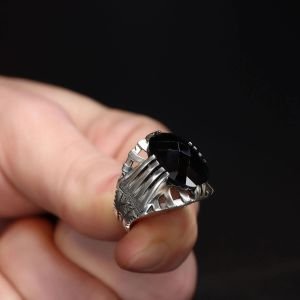 Siyah Zirkon Taşlı 925 Ayar Erkek Gümüş Yüzük