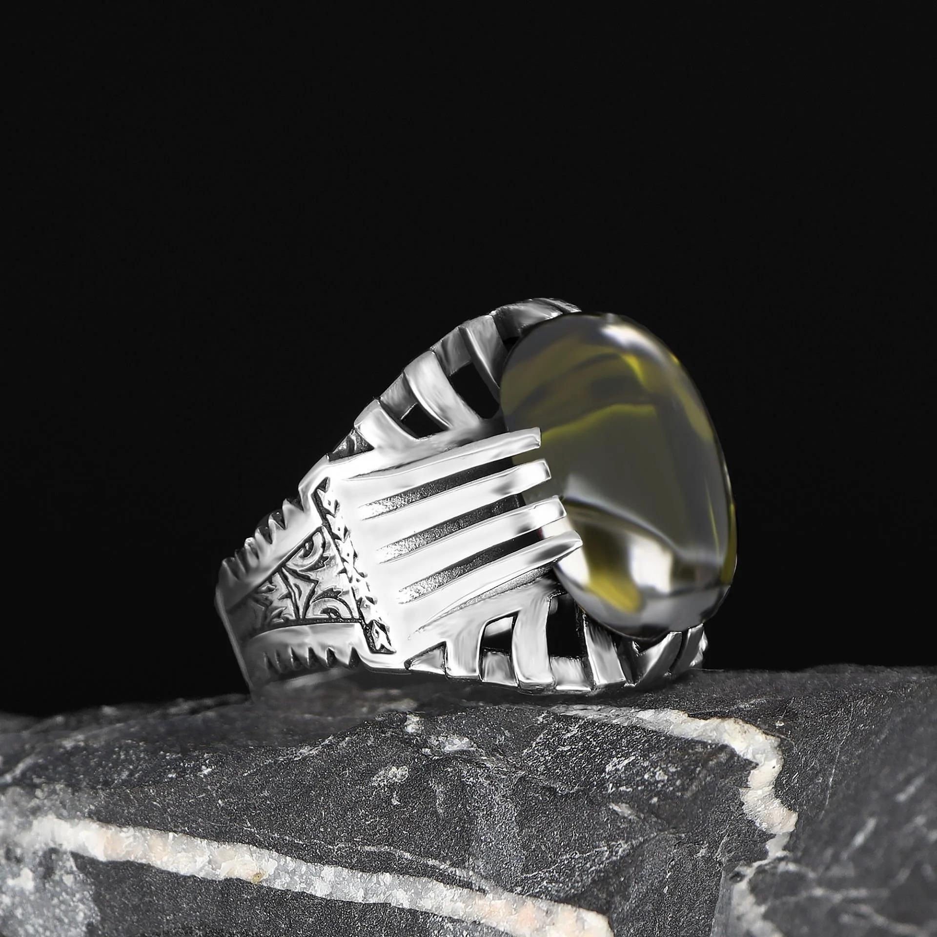 Peridot Taşlı 925 Ayar Erkek Gümüş Yüzük