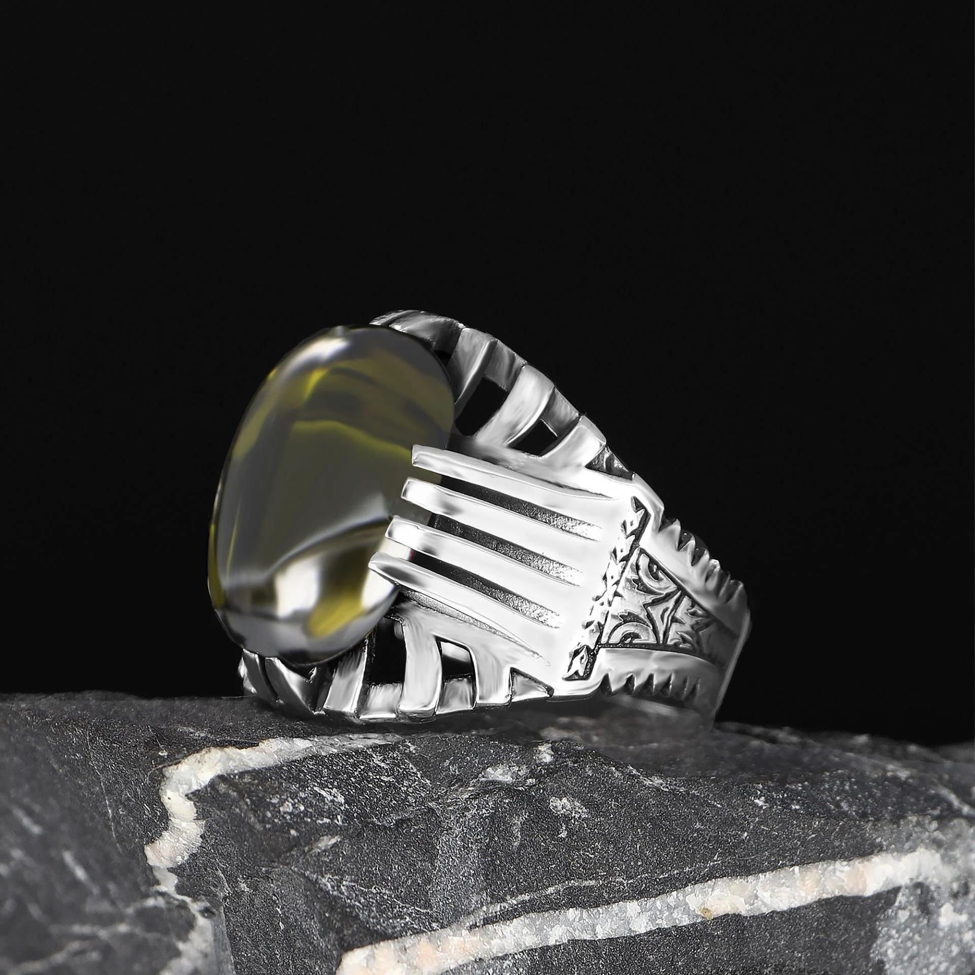 Peridot Taşlı 925 Ayar Erkek Gümüş Yüzük