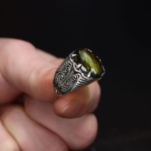 Peridot Taşlı 925 Ayar Erkek Gümüş Yüzük