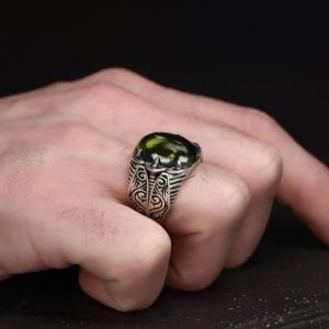 Peridot Taşlı 925 Ayar Erkek Gümüş Yüzük