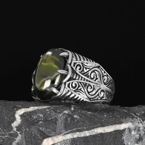 Peridot Taşlı 925 Ayar Erkek Gümüş Yüzük