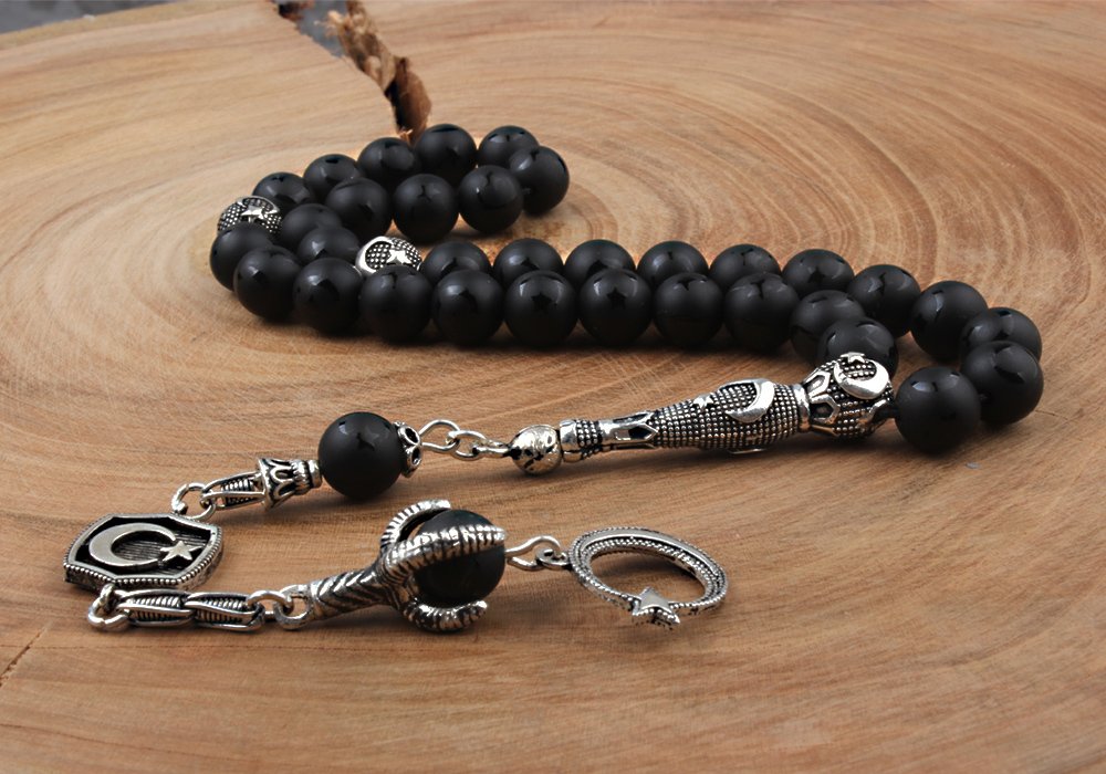 925 Ayar Gümüş Püsküllü Oniks Taşı Tesbih