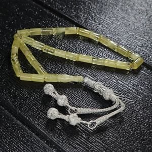 Gümüş Kazaz Püsküllü Kesme Model Damla Kehribar Tesbih