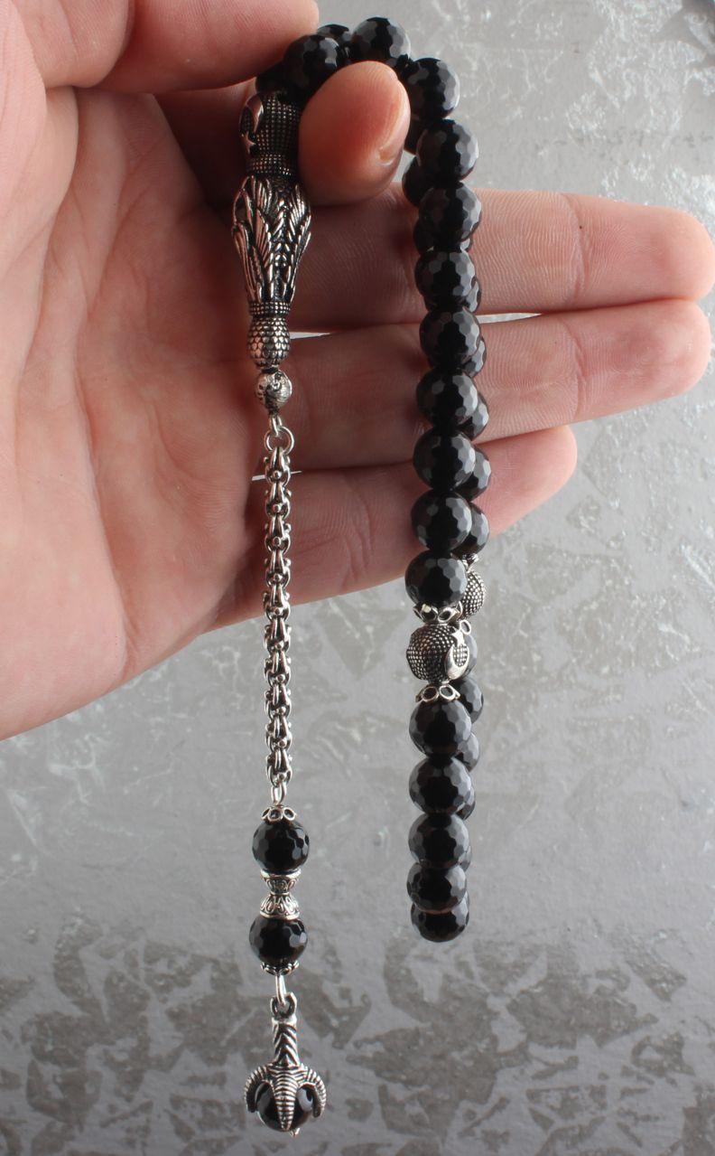 Gümüş Püskül ve İmameli Oniks Taşı Tesbih